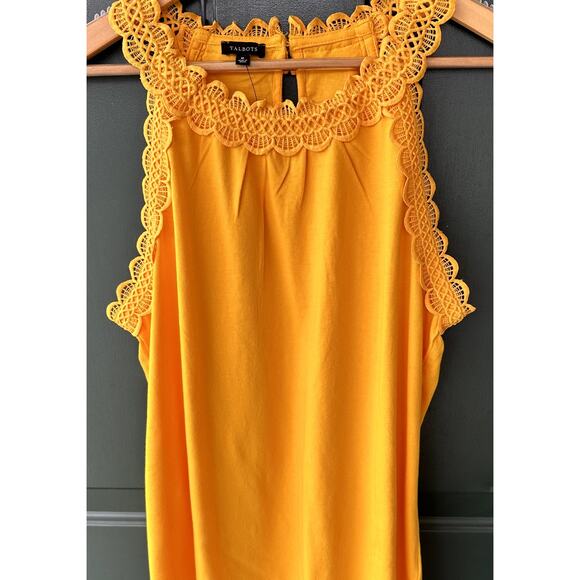 NWT Talbots Sunny Yellow Cotton Halter Tank with Embroidery Lace Trim, Size M - Picture 1 of 8
